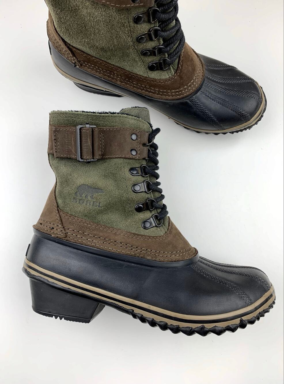 Sorel Fancy Lace II Duck Boots Green Waterproof Insulated Lace Up Women's 7